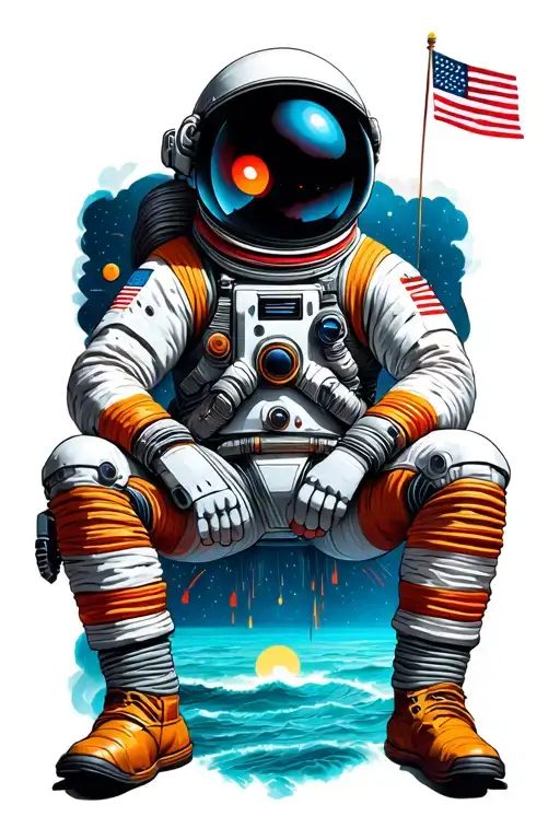 African American Astronaut Sitting Cliffside