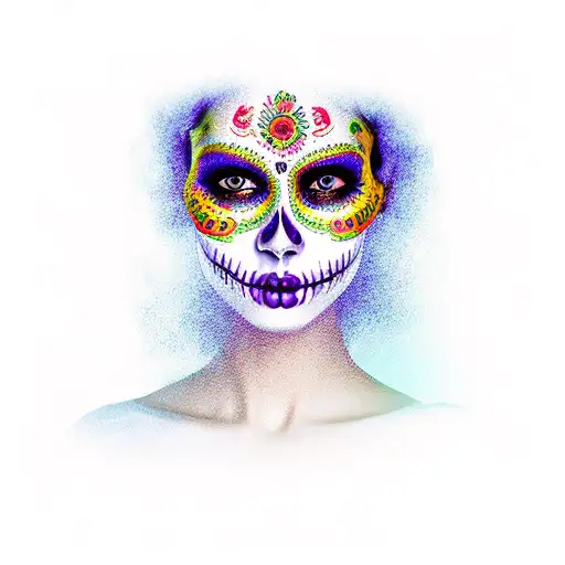 An Beautiful Dravidian Women With Dias De Los Muertos Calavera Face Paint