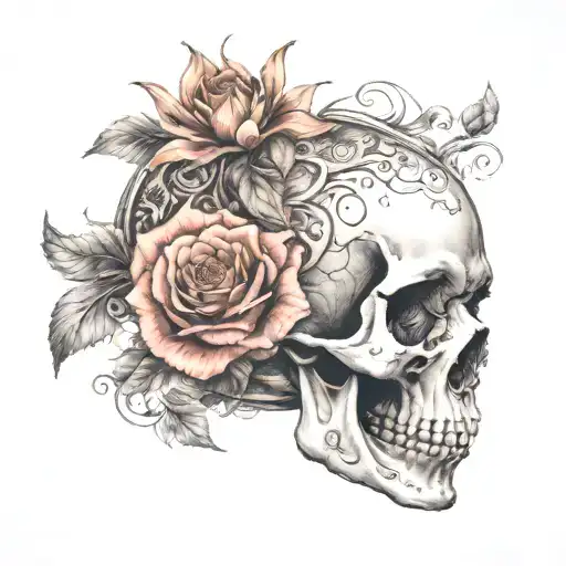 Half Skull With A Feminine Body Coming Out Of The Top Balancing The Soul And Mind
