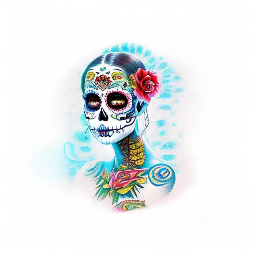 Day Of The Dead Girl On Fire And Chinese Background In Color