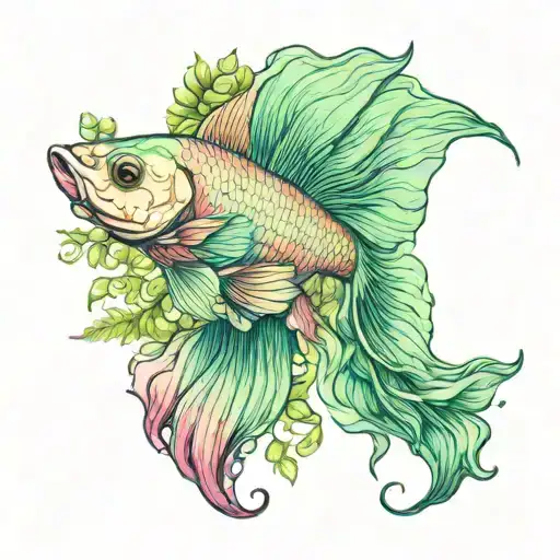 Betta Fish With Green Plants