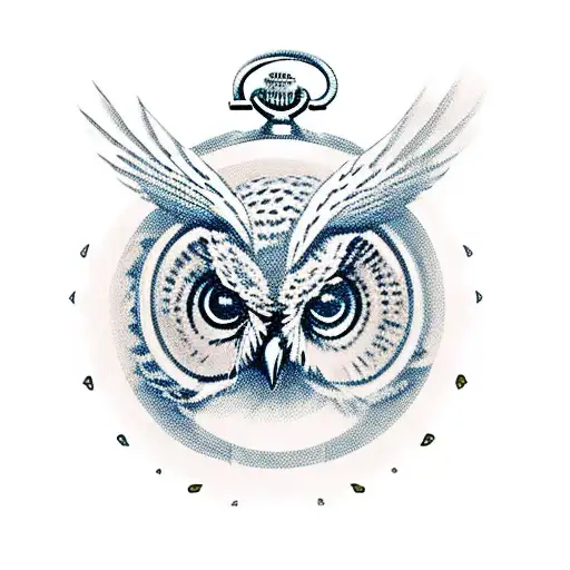 Owl With Pocket Watch And Roses