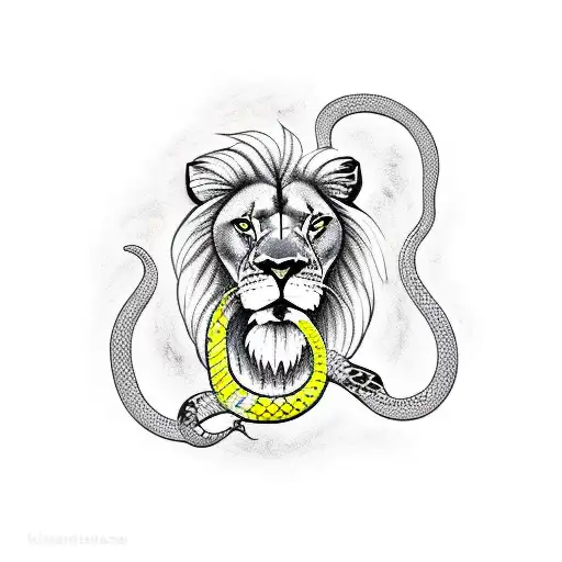 Lion Stepping On Snake