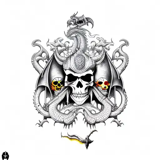 Pirateship With Dragon With Skulls With Evil