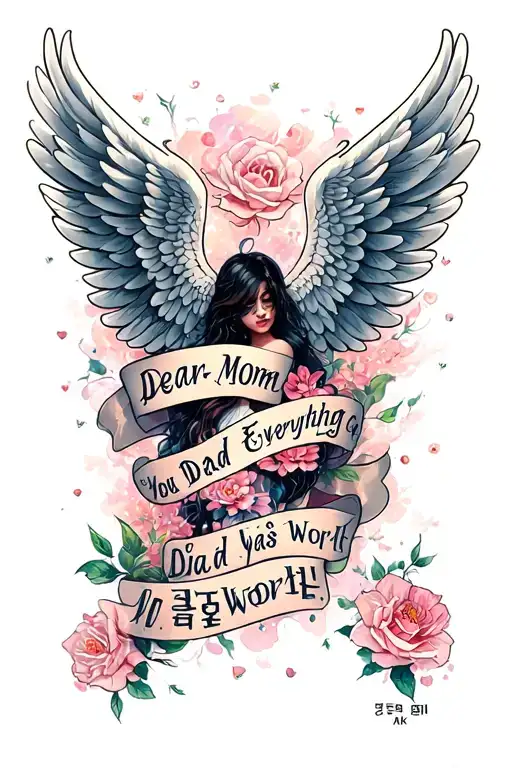 Angle Wings With Quotes Written In Korean Language Dear Mom Dad Everything You Did Was Worth It
