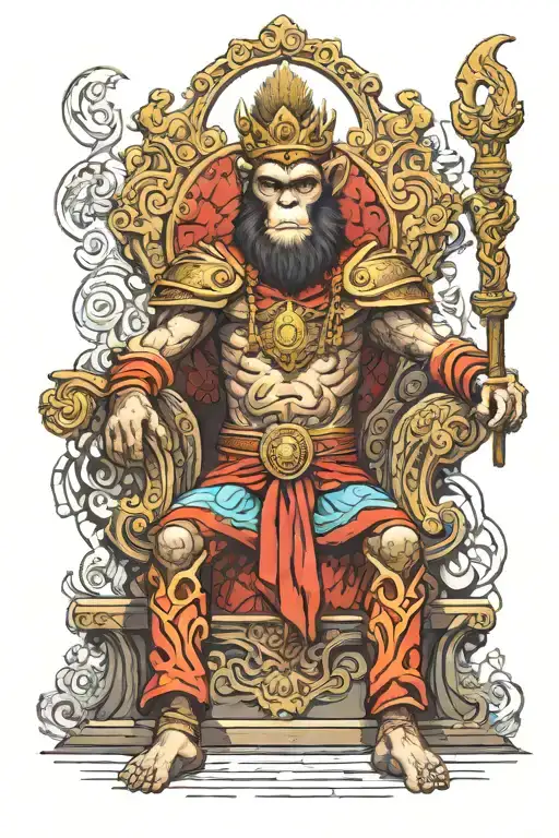 Monkey King Sitting On A Throne