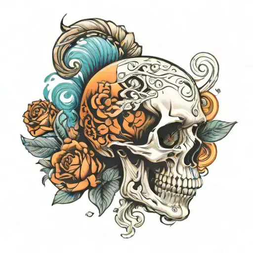 Half Skull With A Feminine Body Coming Out Of The Top Balancing The Soul And Mind