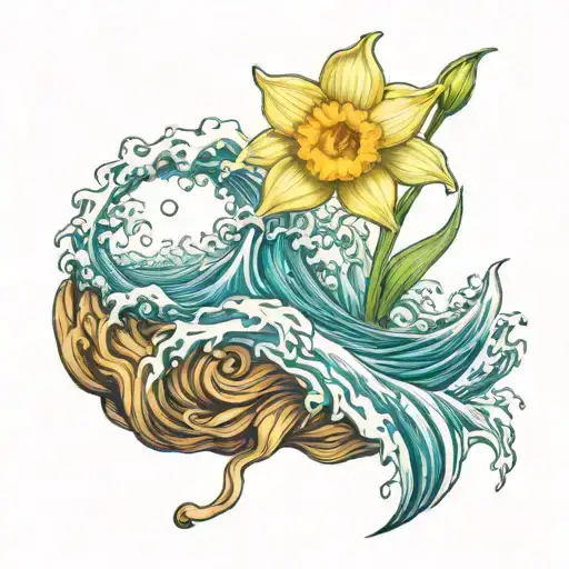 Daffodil Growing Out Of An Ocean Wave