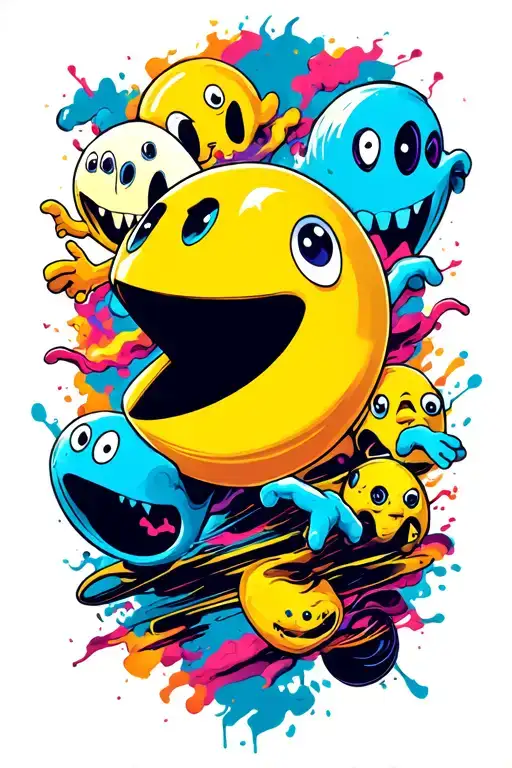 Pacman Chasing 4 Ghosts Tattoo