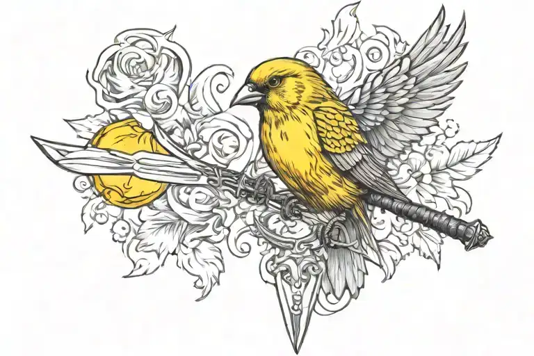 Canary With Sword And Fire Flames