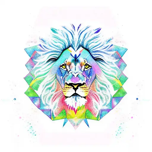 Lion With Watercolor Rainbow And Geometric With Infinity Sign
