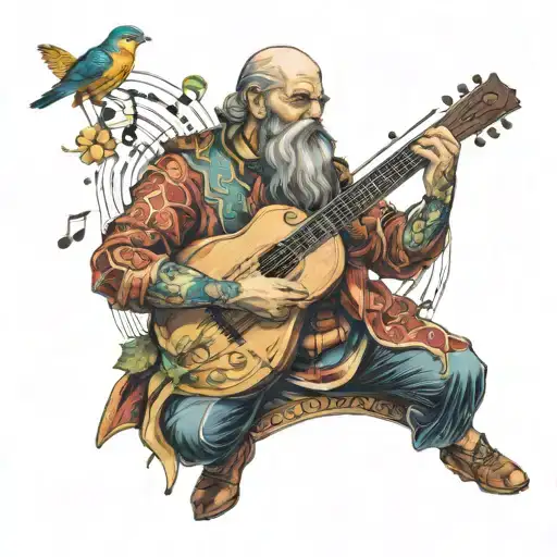 A Bard Playing A Magical Instrument Surrounded By Music Notes And Fantasy Elements