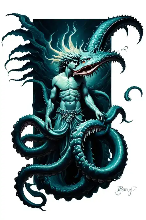 Poseidon God Feat Kraken Emerging Representing Imagination