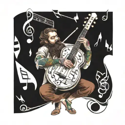 A Young Bard Playing A Magical Instrument Surrounded By Music Notes And Fantasy Elements
