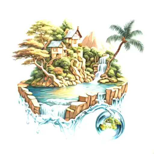 Trompe L'oeil Landscape With Overflowing Water