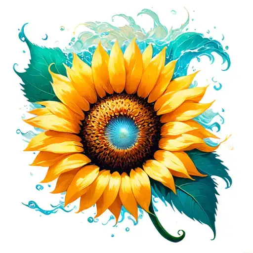 Sunflower In Wind Surrounded By Ocean