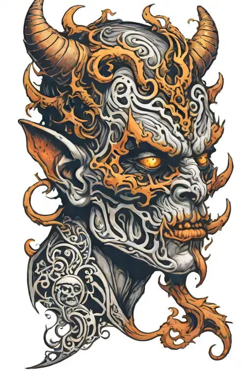 Demonhead Looking Down At Small Demon