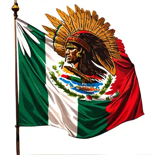 Mexico Flag Hanging With Aztec Warriors