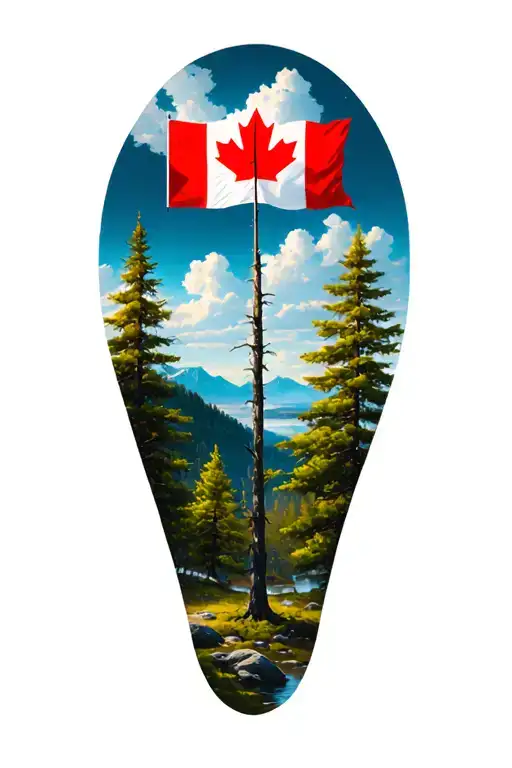 Canadian Flag In Nature Elements Like Trees