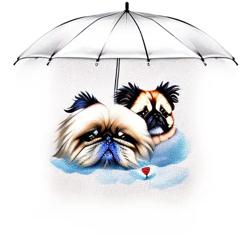 Miss Chan And Her Pekingese Dog Under An Umbrella