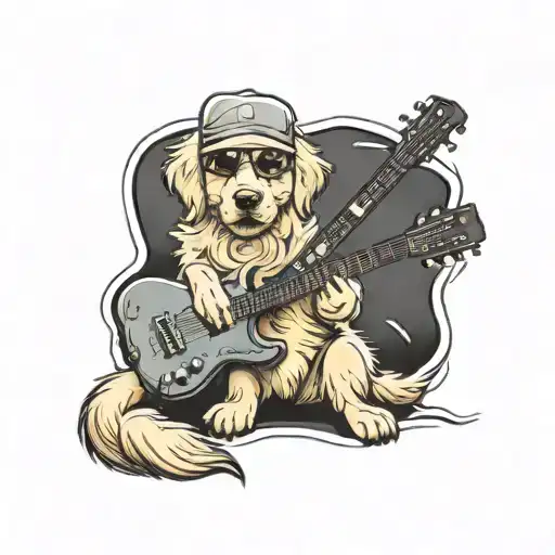 Cute Golden Retriever Playing Guitar