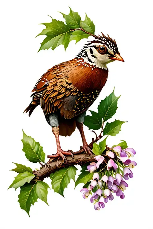 Ruffed Grouse With Mountain Laurel Branch Intertwined