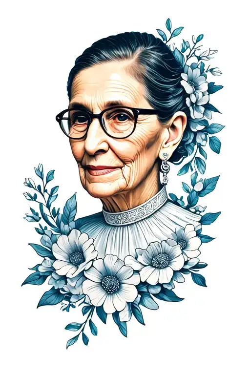 Ruth Bader Ginsburg Dissent Collar With A Floral Wreath Surrounding It