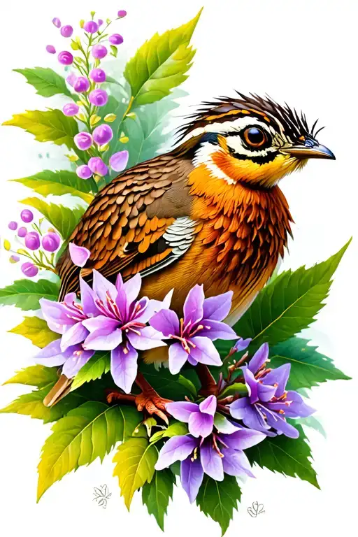 Ruffed Grouse With Mountain Laurel Flowers Blooming