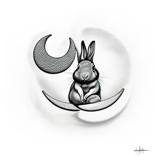 Crescent Moon With Rabbit And Monkey Sitting On It Joyfully
