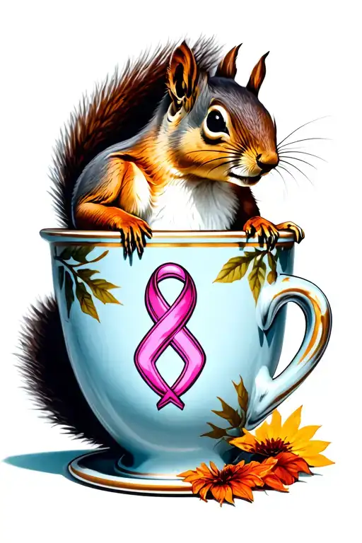 A Cancer Symbol On A Cup With A Squirrel Holding The Cup