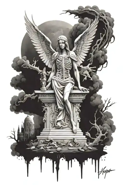 Angel Of Death Standing Over Fallen Civilisation