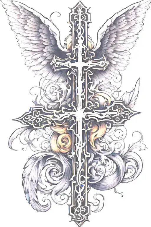 Tall Skinny Cross With Wings One Angel One Devil
