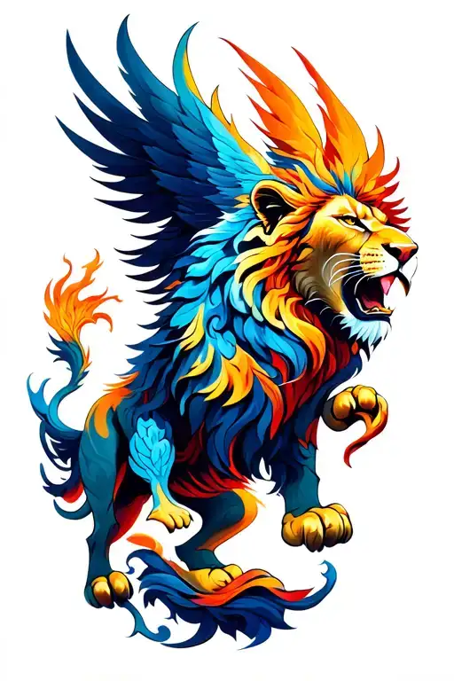 Lion Roaring And Phoenix Rising
