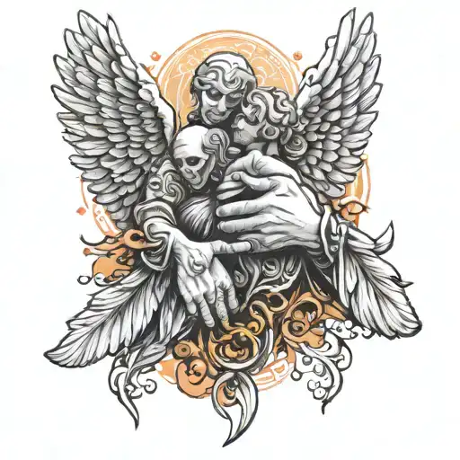 Representation Of Good And Bad Angel Holding Hands