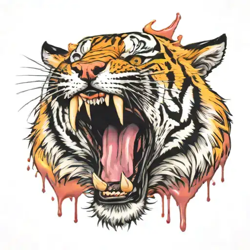 A Tiger Showing Its Teeth With Saliva Dripping From Its Mouth