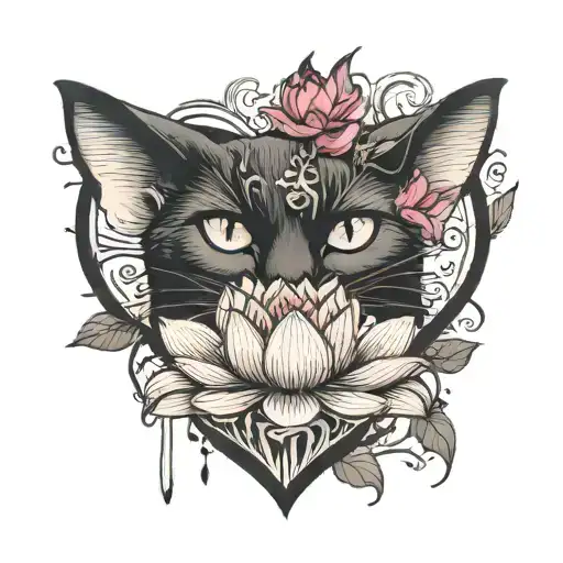 A Lotus Flower Made With A Black Cat Sitting On Top Behind A Heart