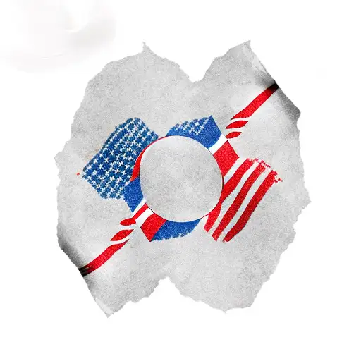 American Flag And Korean Flag Cut Diagonally Coming Out From Under Skin