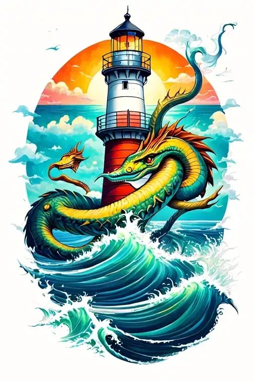 Lighthouse With Sea Serpent Wrapped