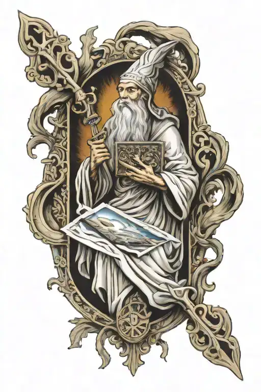 The Hermit Tarot Card Extending Out Of Card Frame