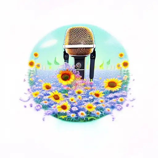 Sunflowers With A Microphone And Music Notes