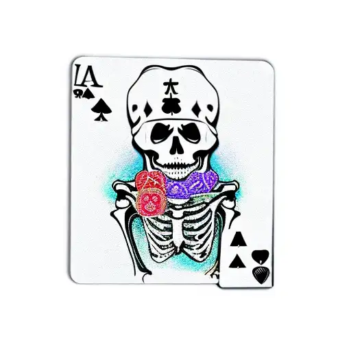 Skeleton Holding A Poker Card With A Hat