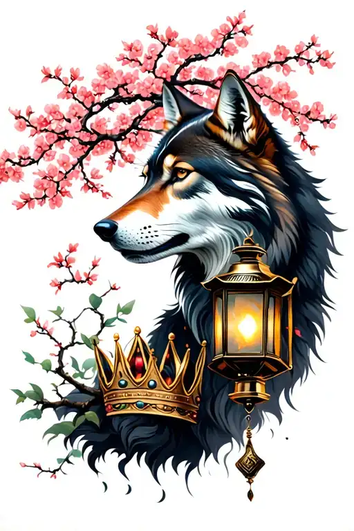 Wolf And Crown And Lantern And Cherry Tree
