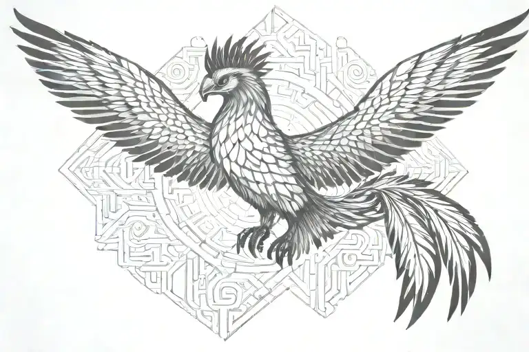 A Fire Phoenix Rising From The Fire With A Geometric Background