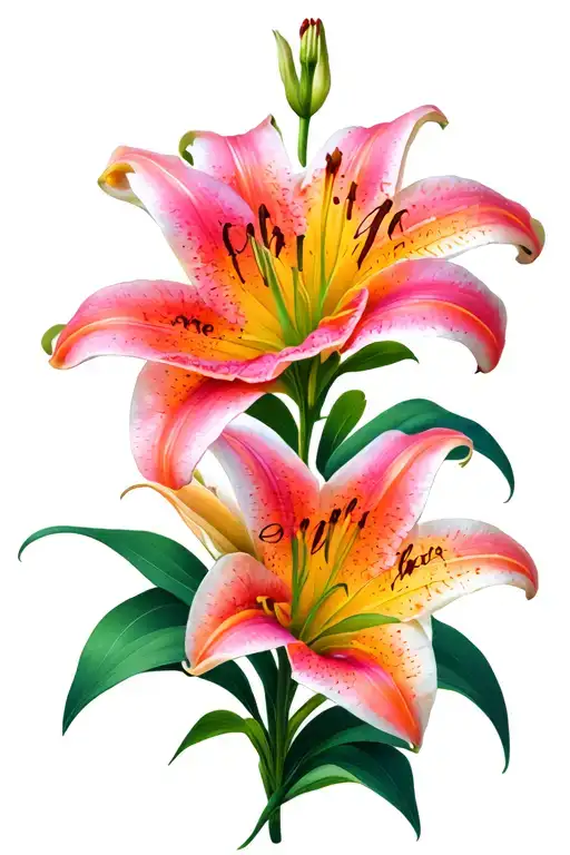 Lily Flowers With 4 Children's Names