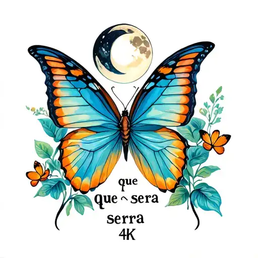 Butterfly With Quarter Moon On Top And Que Sera Sera Word
