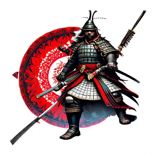 Mandala Design Combining Japanese Traditional Samurai Warrior And Bushido