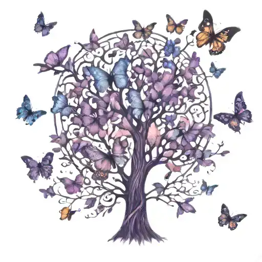Tree Of Life With Purple Butterflies