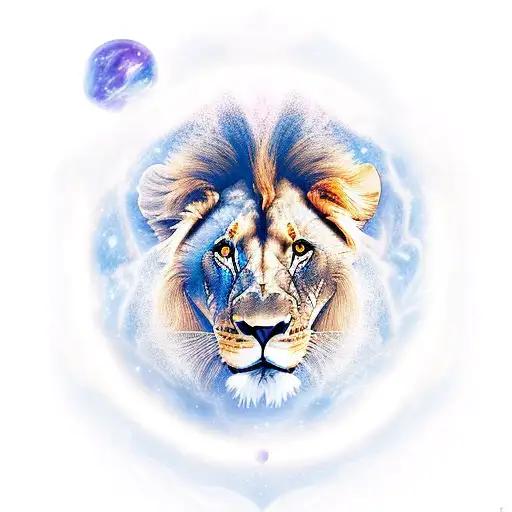 Lion Walking In The Universe On A Stardust Cloud