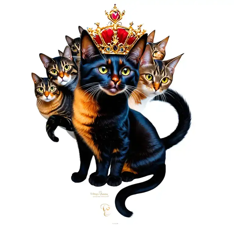 Female Queen Of Cats With Gang Of Cats