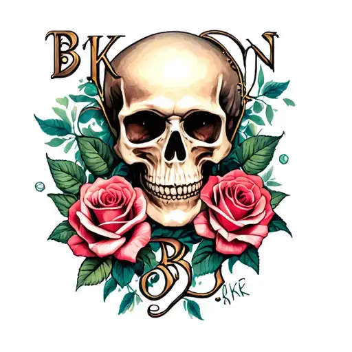 Skull Roses And Lettering B K B N Letter